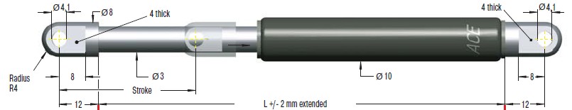 Gas spring ACE 10/3, cursa 30mm, cod GS-10-30