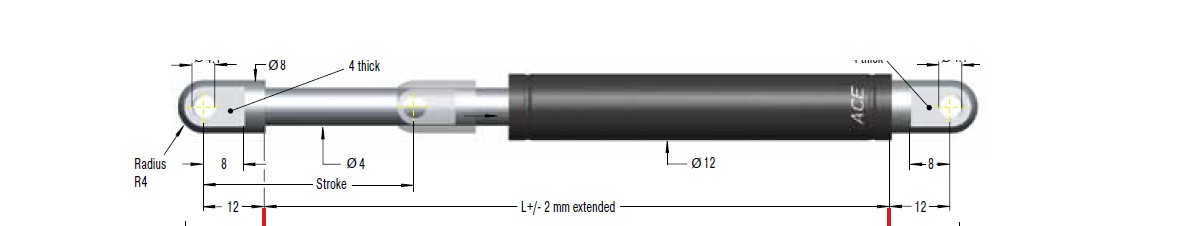 Hydraulic damper ACE 12/4, cursa 10mm, cod HB-12-10